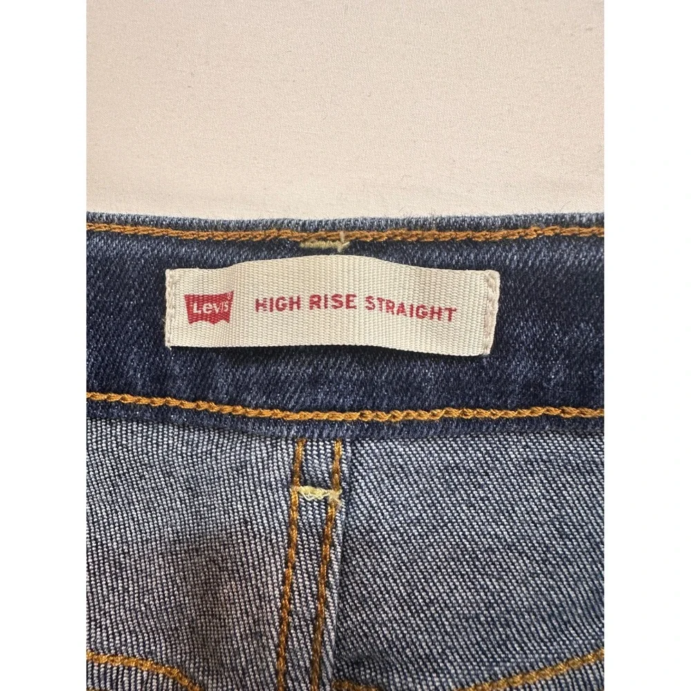 Levis Kids Girls High Rise Straight Dark Wash Distressed Denim Shorts Size 14